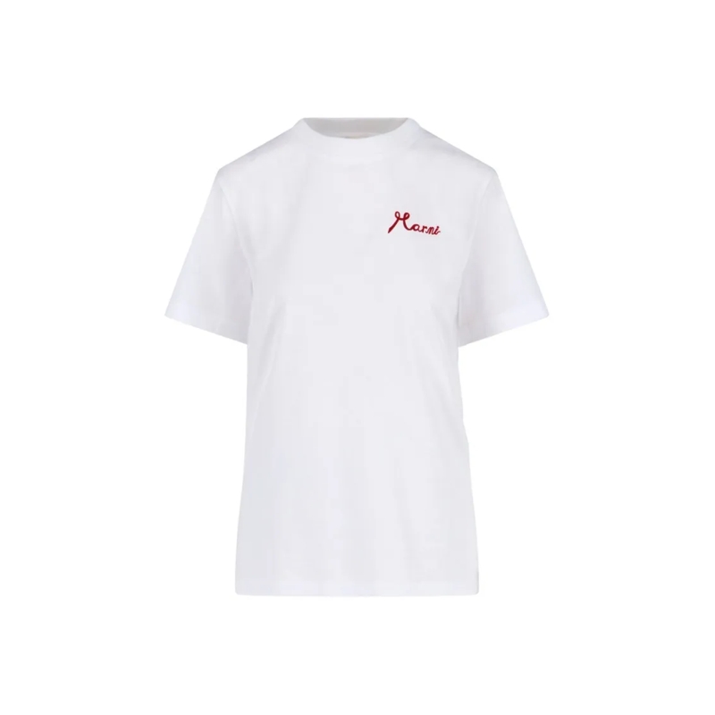 Marni T-shirt Embroidered Logo T-Shirt White