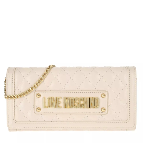 Love Moschino Logo Wallet Quilted Faux Leather Ivory Wallet On A Chain