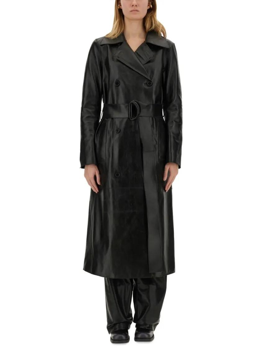 Thumbnail - Stand Studio - "Paris" Double-Breasted Leather Coat - Größe 38 - schwarz