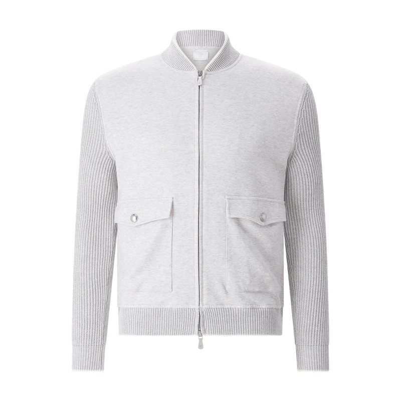 Eleventy Veste de transition Strickjacke aus Baumwolle & Leinen grau