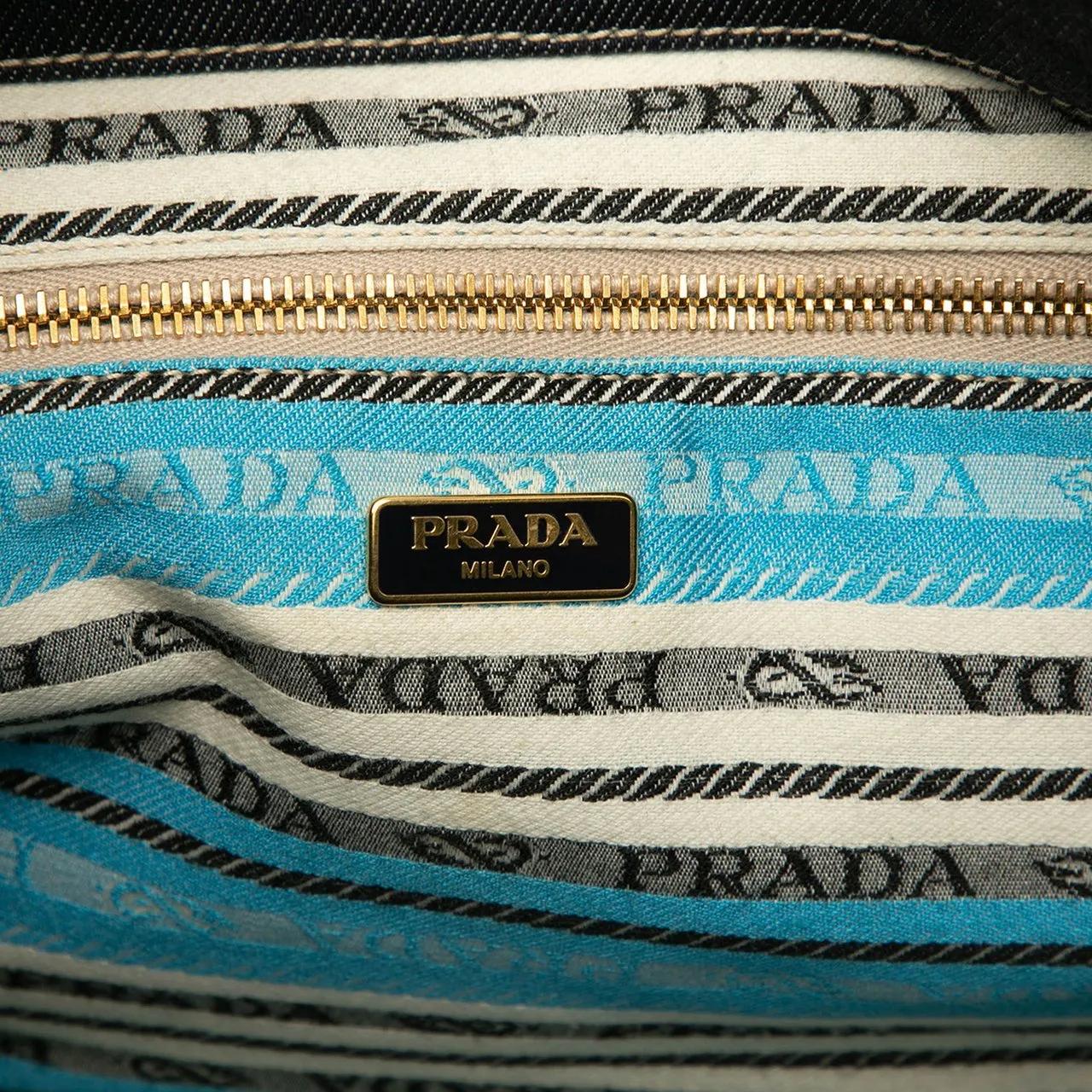 Thumbnail - Prada Hobo Bags - Large Denim Canapa Logo Satchel - Gr. unisize - in Schwarz - für Damen