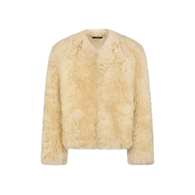 Tom Ford  Collarless White Shearling Coat With Textured Surf Brown