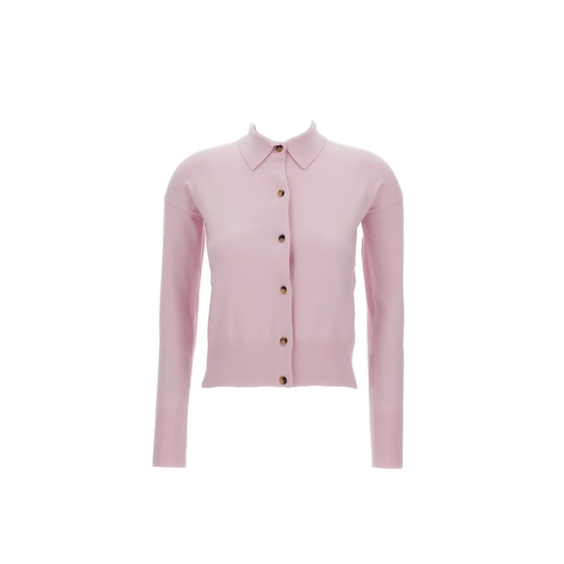 Max Mara Vest Wool Blend Cardigan With Classic Point Collar Pink