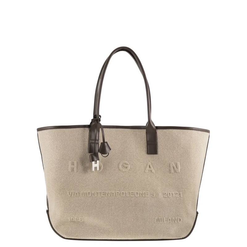 Hogan Tote Linen Shopping Bag With Embossed Address Pink
