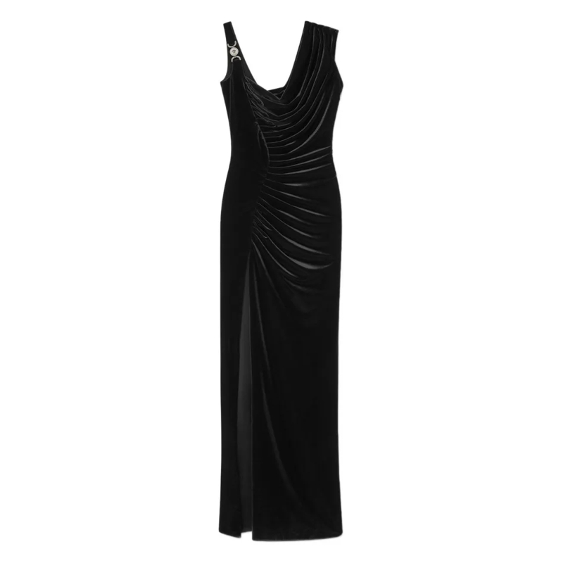 Versace  Long Draped Velvet Dress Black