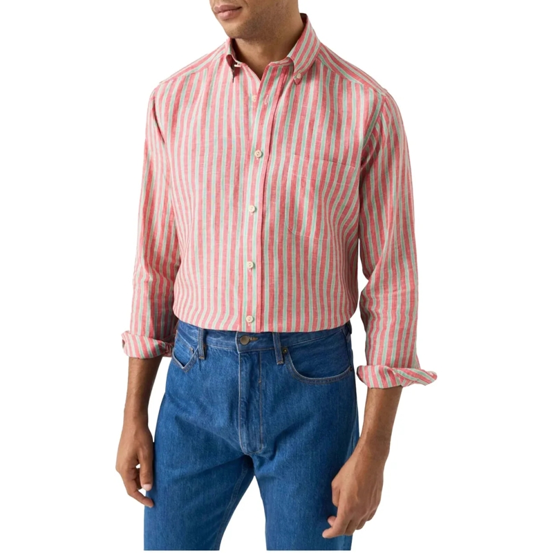 Eton  Eton Multi Striped Linen Shirt Lange Mouw Overhemd rot(Image 2)