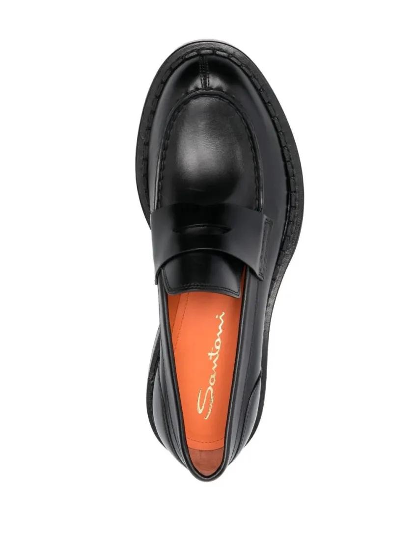 フラットシューズ Santoni Sleek Black Leather Loafers With Refined Stitching Santoni Sleek Black Leather Loafers With Refined Stitching
