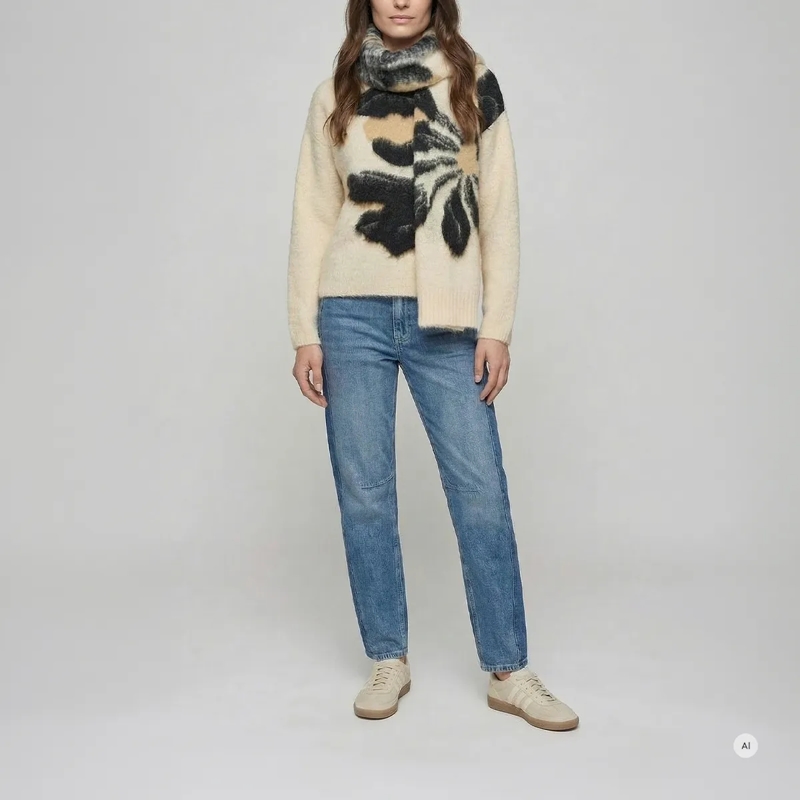 Marc Aurel  Pullover- Rundhals- Blütenintarsie- überschnit beige(Image 2)