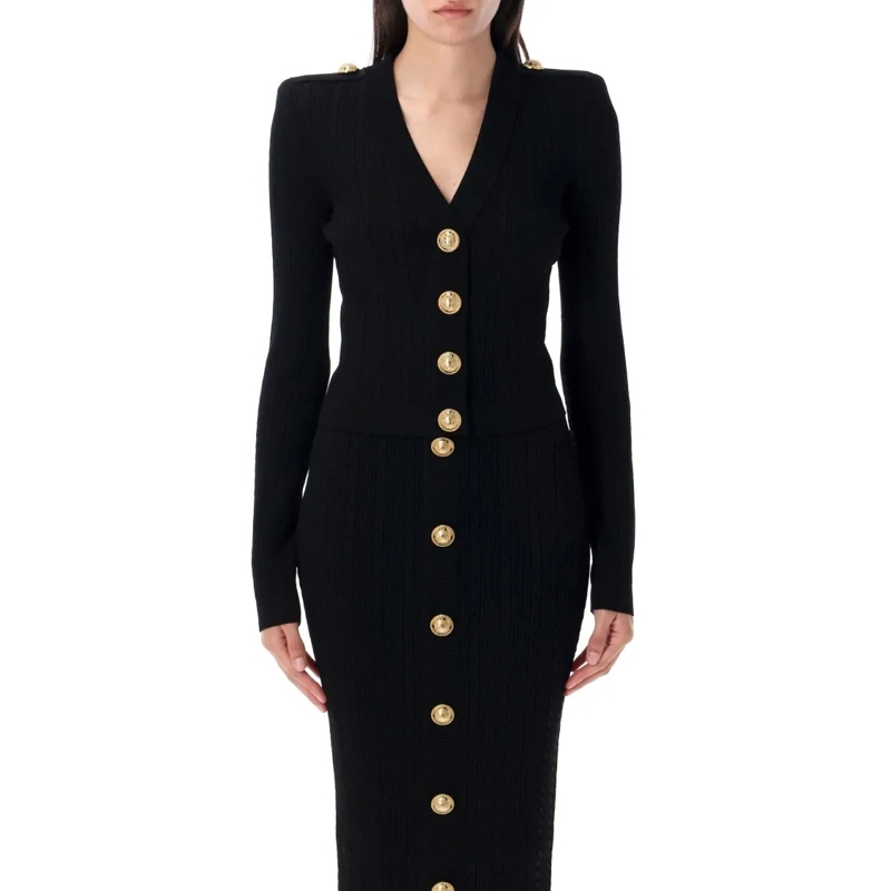 Balmain Strickjacke Long Sleeves Ribbed And Cable-Knit Cardigan Black