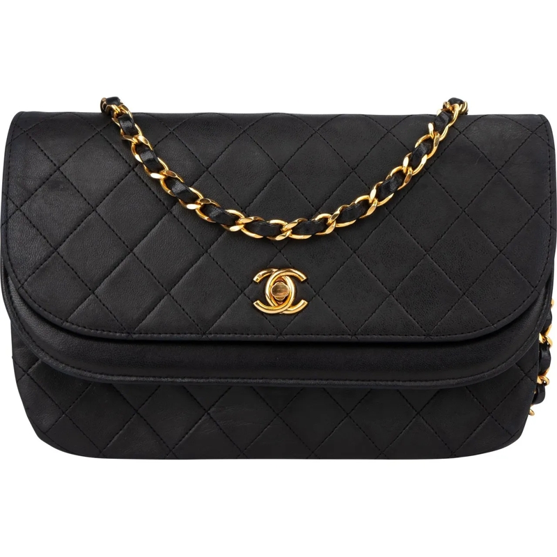 Chanel Sac à bandoulière Chanel Quilted Lambskin 24K Gold Halfmoon Double F schwarz
