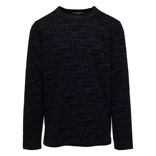 Dolce&Gabbana Black Long Sleeve T-Shirt With All-Over Logo Print Black 