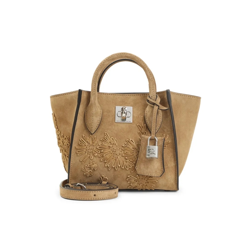 Ermanno Scervino Schultertasche Structured Shoulder Bag With Floral Embroidery Brown