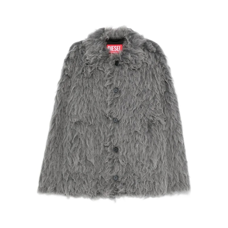 Diesel  Textured Faux-Fur Casual Jacket Grey