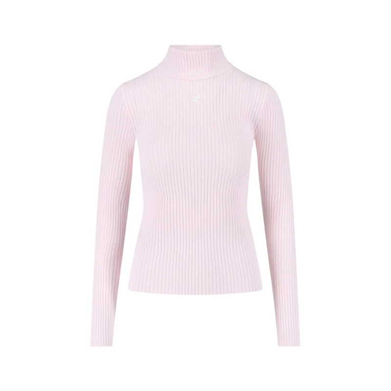 Courrèges Trui met col Logo Turtleneck, In Pink Viscose Blend Pink