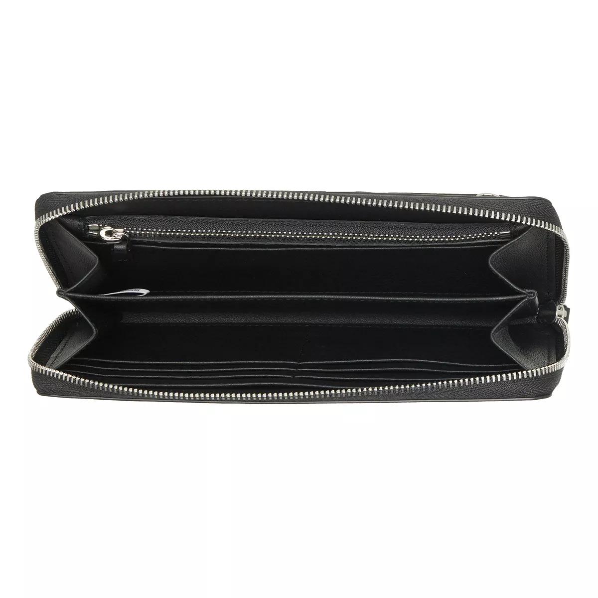 MCM Aren Eb Mn Leather Zip Around Large Black | Wallet On A Chain 