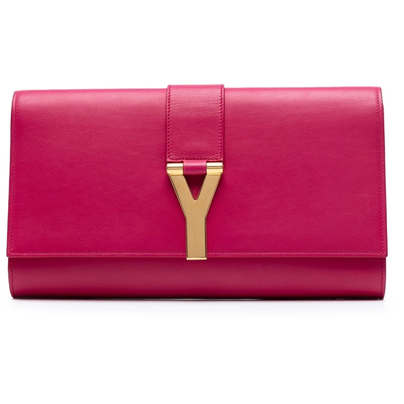 Saint Laurent Pochette Leather Chyc Ligne Clutch rose