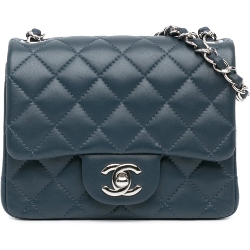 Chanel Schultertasche 2018-2019 Mini Square Classic Lambskin Single Flap blau
