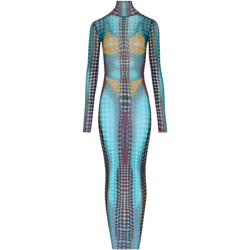 Jean Paul Gaultier Midikleid Re-edition Long Dress High Neck With Long Sleeves  gelb