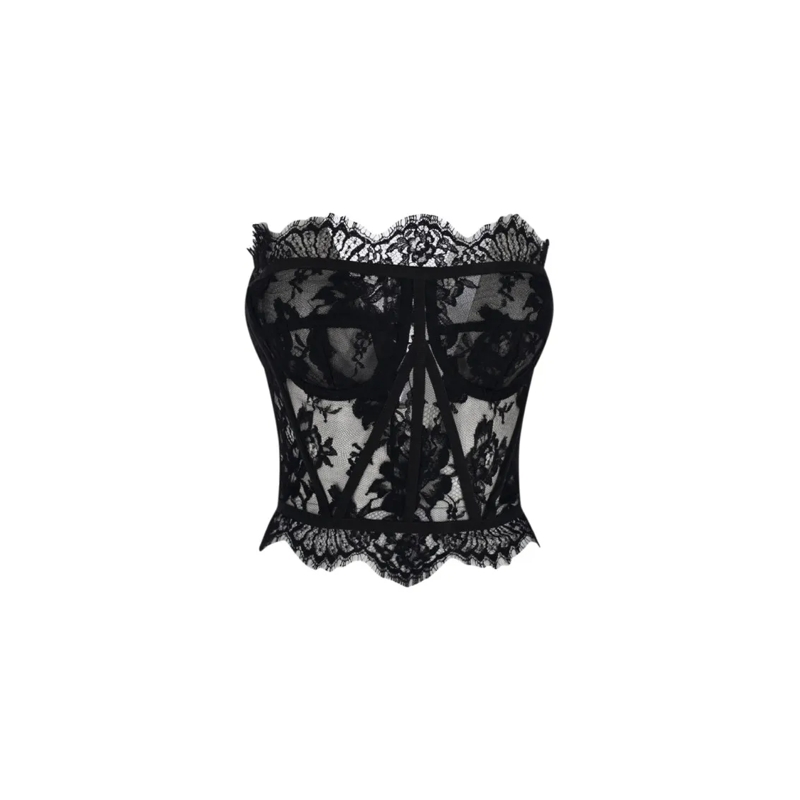 Dolce&Gabbana Blouse Lace Top, In Black Fabric, Floral Motif Black