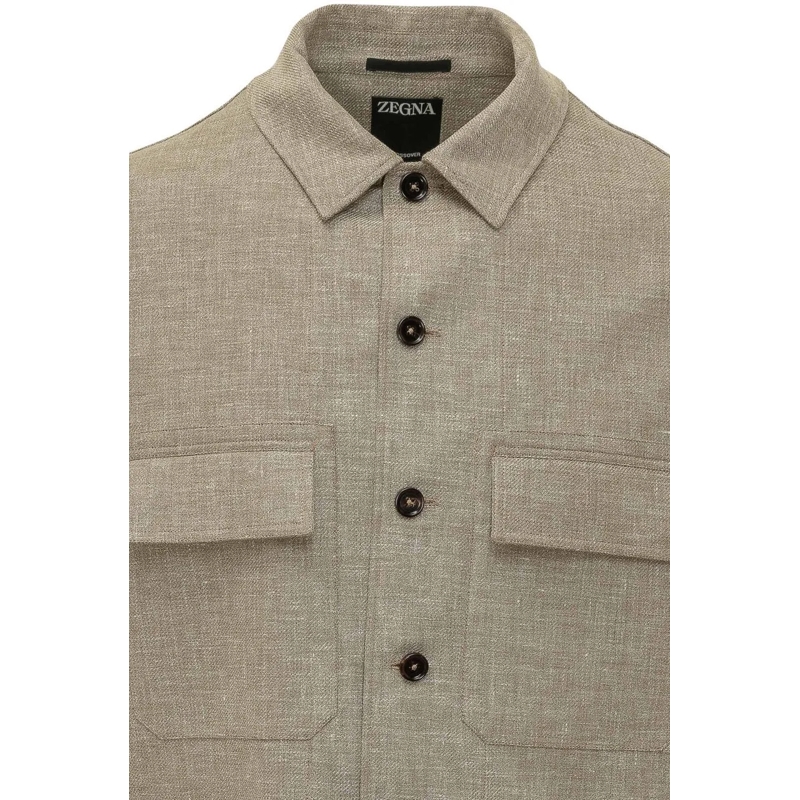 Zegna Haut décontracté Overshirt con Tasche Applicate e Bottoni taupe(Image 4)