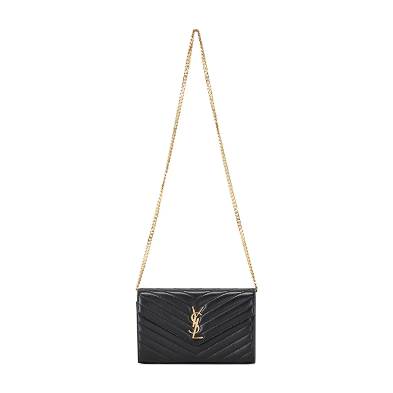 Saint Laurent Crossbody Bag Pochette Cassandre aus Lammleder schwarz