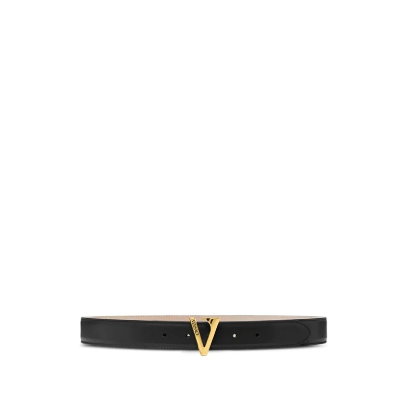 Versace Riem Pointed Black Calf Leather Belt Black