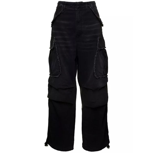 Darkpark Vivi' Black Oversized Cargo Jeans With Patch Pocke Black Jeans