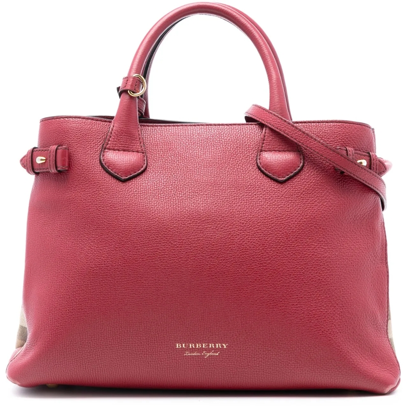 Burberry Schultertasche Medium Leather and House Check Banner Satchel rot