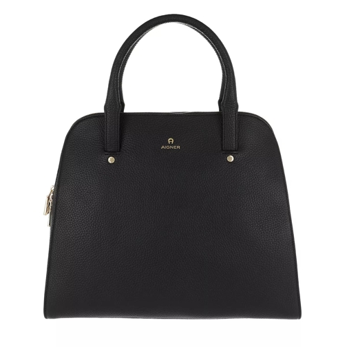 AIGNER Ivy M Leather Handbag Black Rymlig shoppingväska