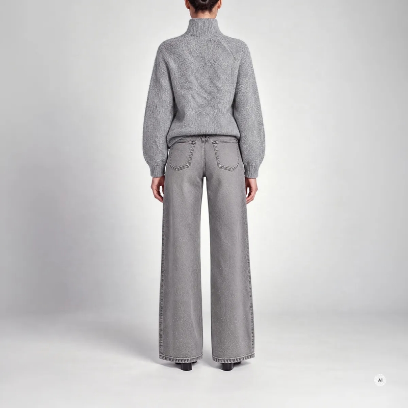 Marc Aurel Wide-Leg-Jeans Wide Leg Jeans mit dezenter Kristallverzierung grau(Image 4)