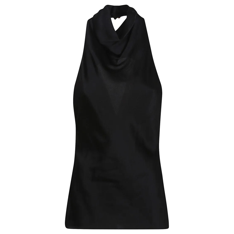 Balmain Bluse Crépon-Effect Satin Top With High Neck Black