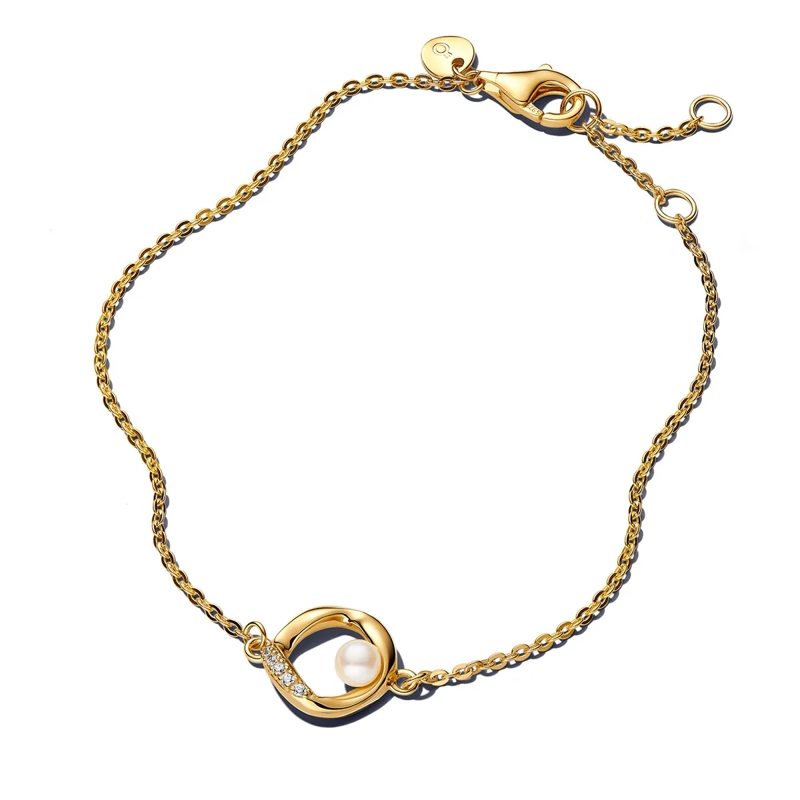 Pandora Armband Shaped Pavé Circle & Treated Freshwater Cultured P 14k vergoldet