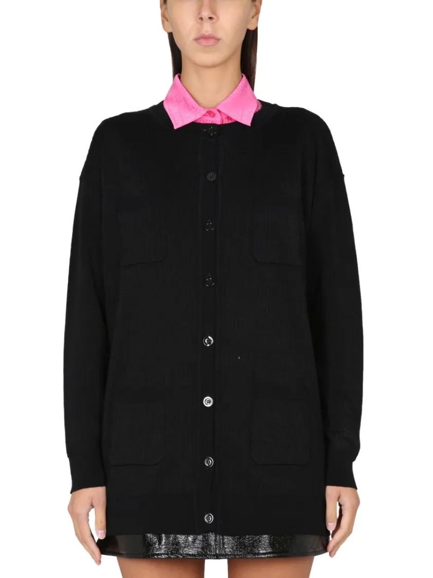 Thumbnail - Moschino - Relaxed Fit Virgin Wool Cardigan - Größe 42 - schwarz