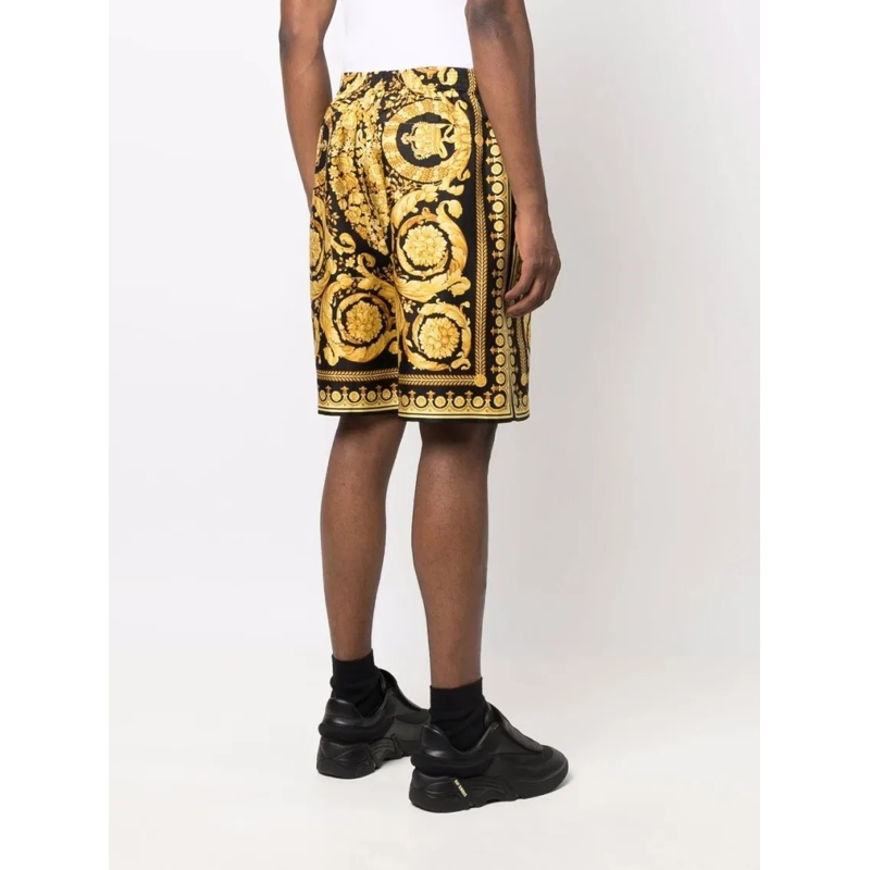Versace Casual Shorts Barocco-Print Silk Shorts With Elasticated Waistba Yellow
