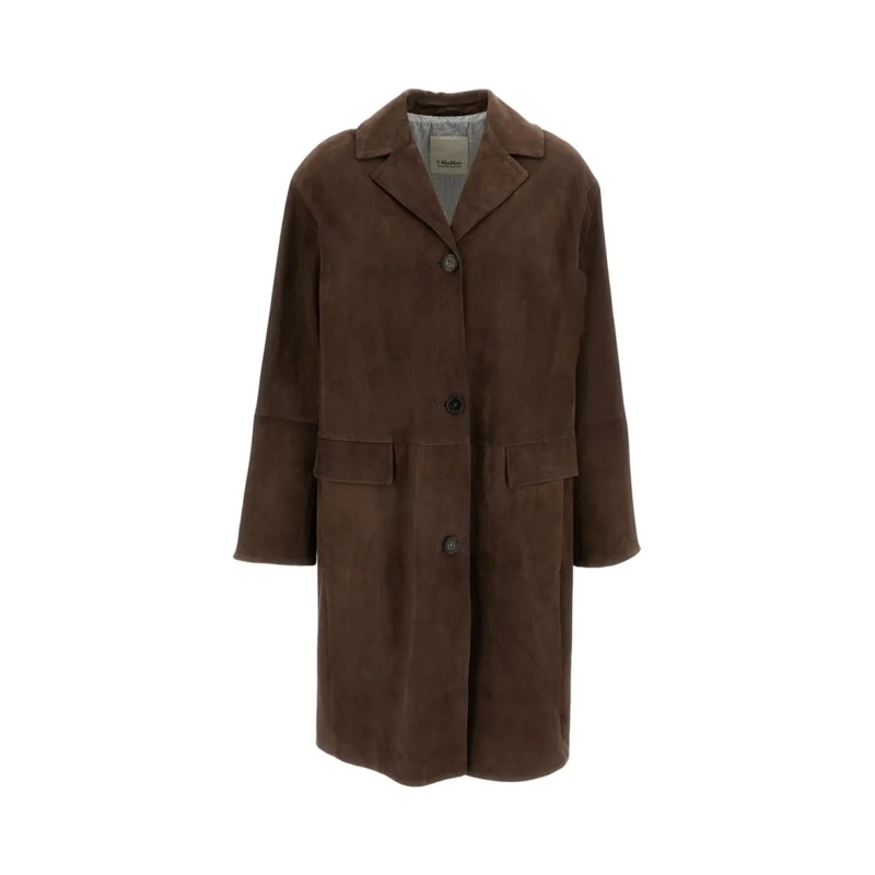Max Mara Manteaux de tanche Single-Breasted Midi Coat In Suede Leather Brown