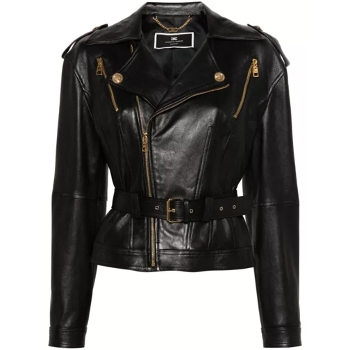 Elisabetta Franchi Black Leather Jacket Black 