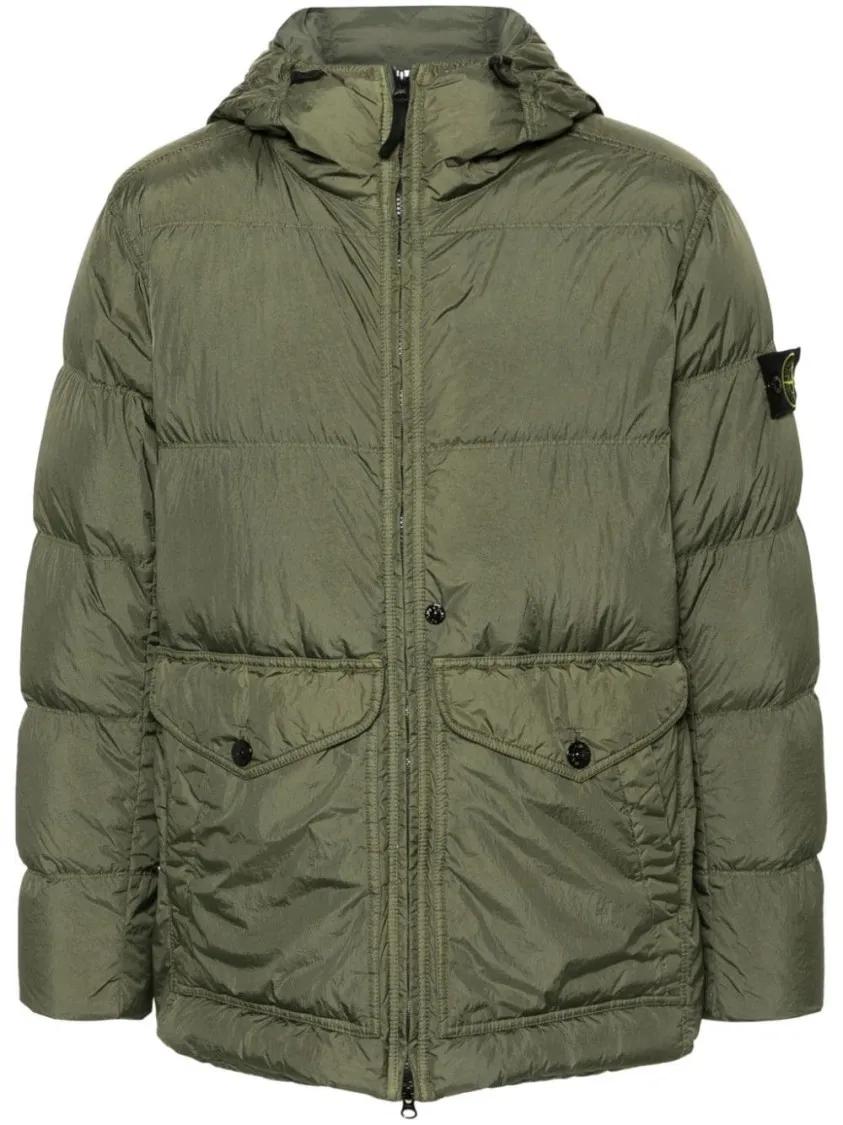 Stone Island - Crinkled Hooded Puffer Coat - Größe L - grün