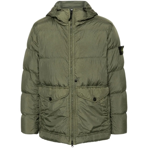 Stone Island Manteaux Parka Crinkled Hooded Puffer Coat Green