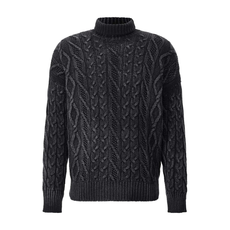 CALIBAN Pull à col roulé Rollkragenpullover aus Zopfstrick schwarz