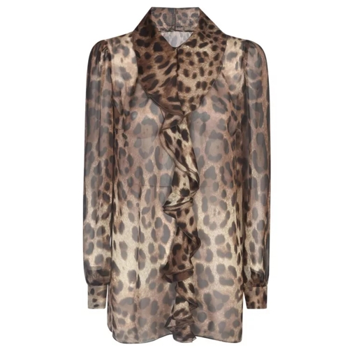 Dolce&Gabbana Leopard-Print Silk Blouse Brown Blusen