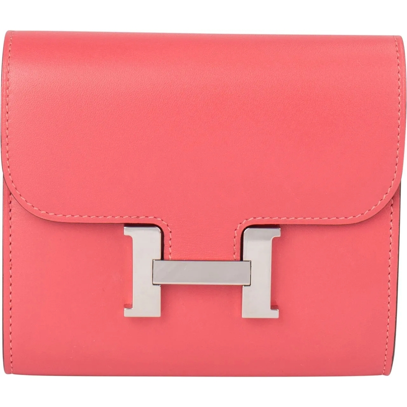 Hermès Geldbörse Hermes Pink Leather Palladiun H Constance Wallet rot