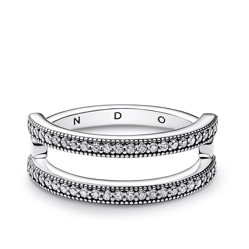 Pandora Pavéring Pandora Signature Logo & Pavé Double Band Ring silver(Image 6)