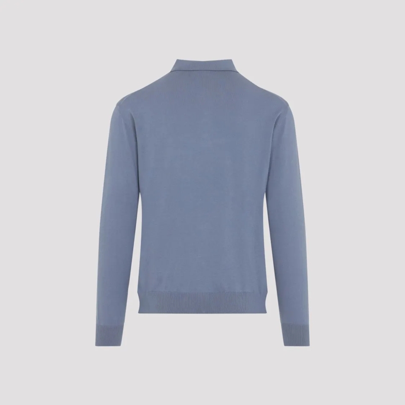 Etro Trui Classic Blue Polo Collar Sweater With Embroidered  Blue