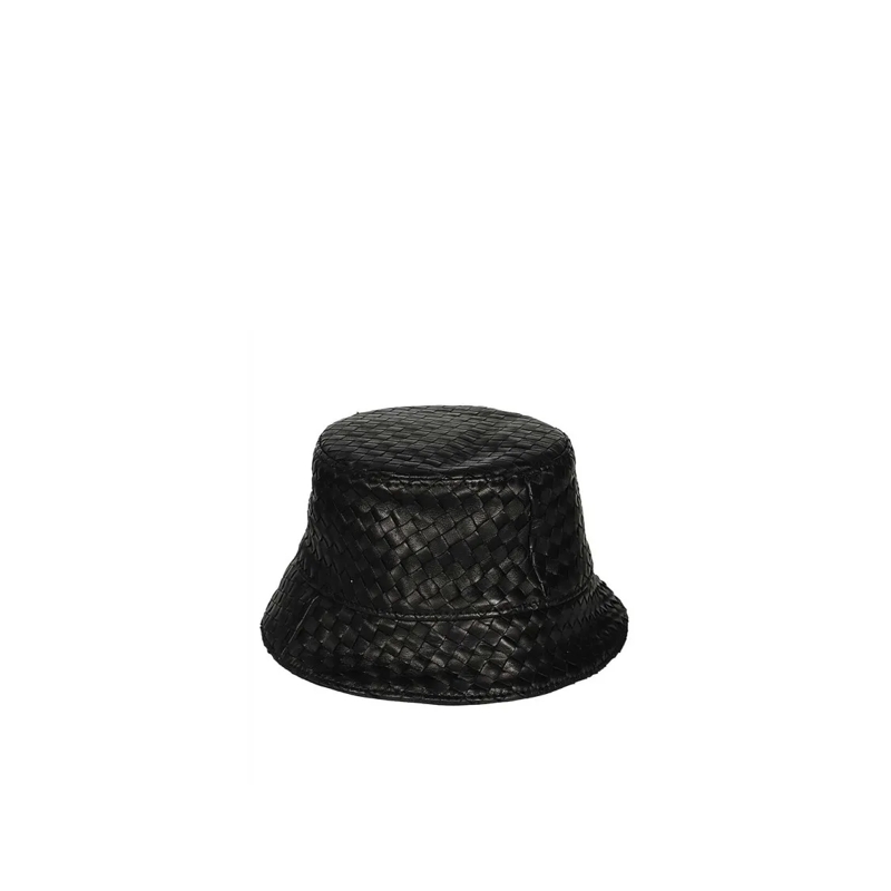 Bottega Veneta Hut Intricately Woven Lamb Leather Bucket Hat Black
