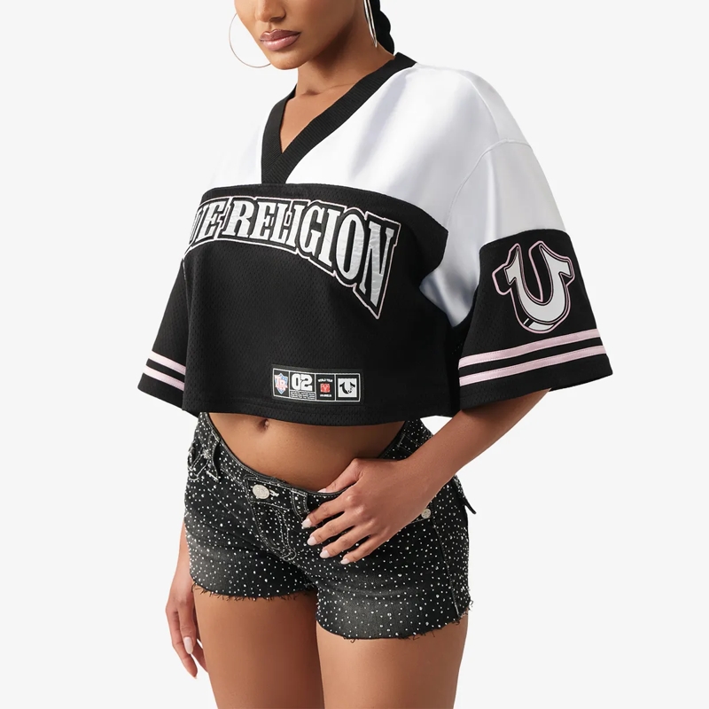 True Religion T-Shirt - Mesh-Jersey-Shirt- Lockerer Schnitt- Verküzte  bunt(Image 3)