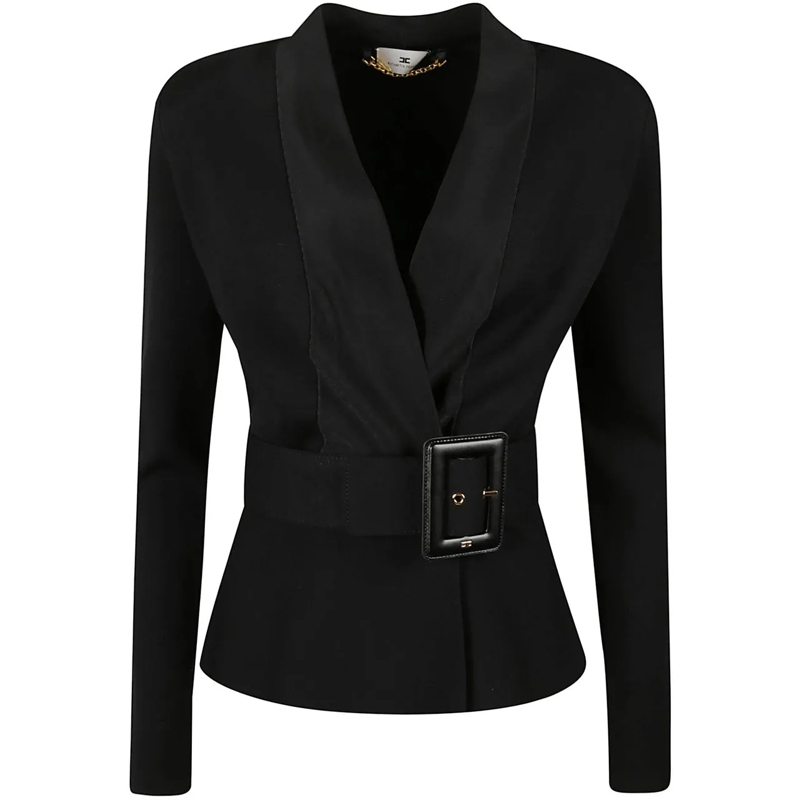 Elisabetta Franchi Übergangsjacke Tricot Belted Jacket Black schwarz
