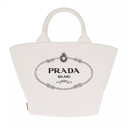 Prada Logo Fabric Handbag White Rymlig shoppingväska