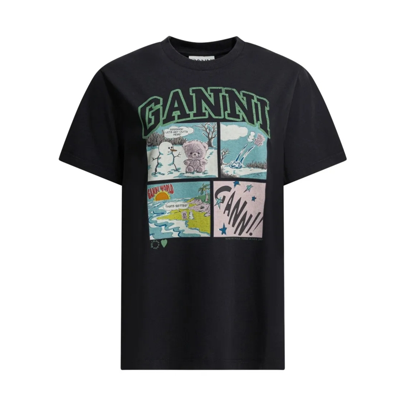 GANNI T-shirt Short-Sleeved T-Shirt With Bear Graphic Print Black