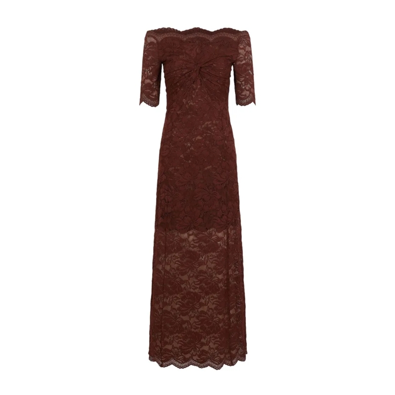 Paco Rabanne Midi-jurk Intricately Crafted Off-The-Shoulder Lace Dress Burgundy