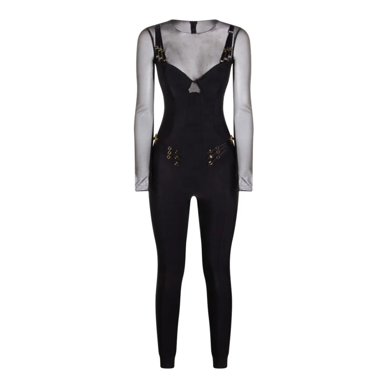 Elisabetta Franchi Jumpsuit Micro-Mesh Textured Black Jumpsuit Black